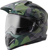 GMS Adventus Camo Endurohelm in matt grün-schwarz mit Visier und Belüftungsöffnungen, leichter Schutz für Mountainbiker