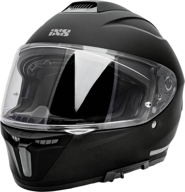 Schwarzer iXS Rapid 1.0 Integralhelm mit Visier und Belüftungsöffnungen auf weißem Hintergrund