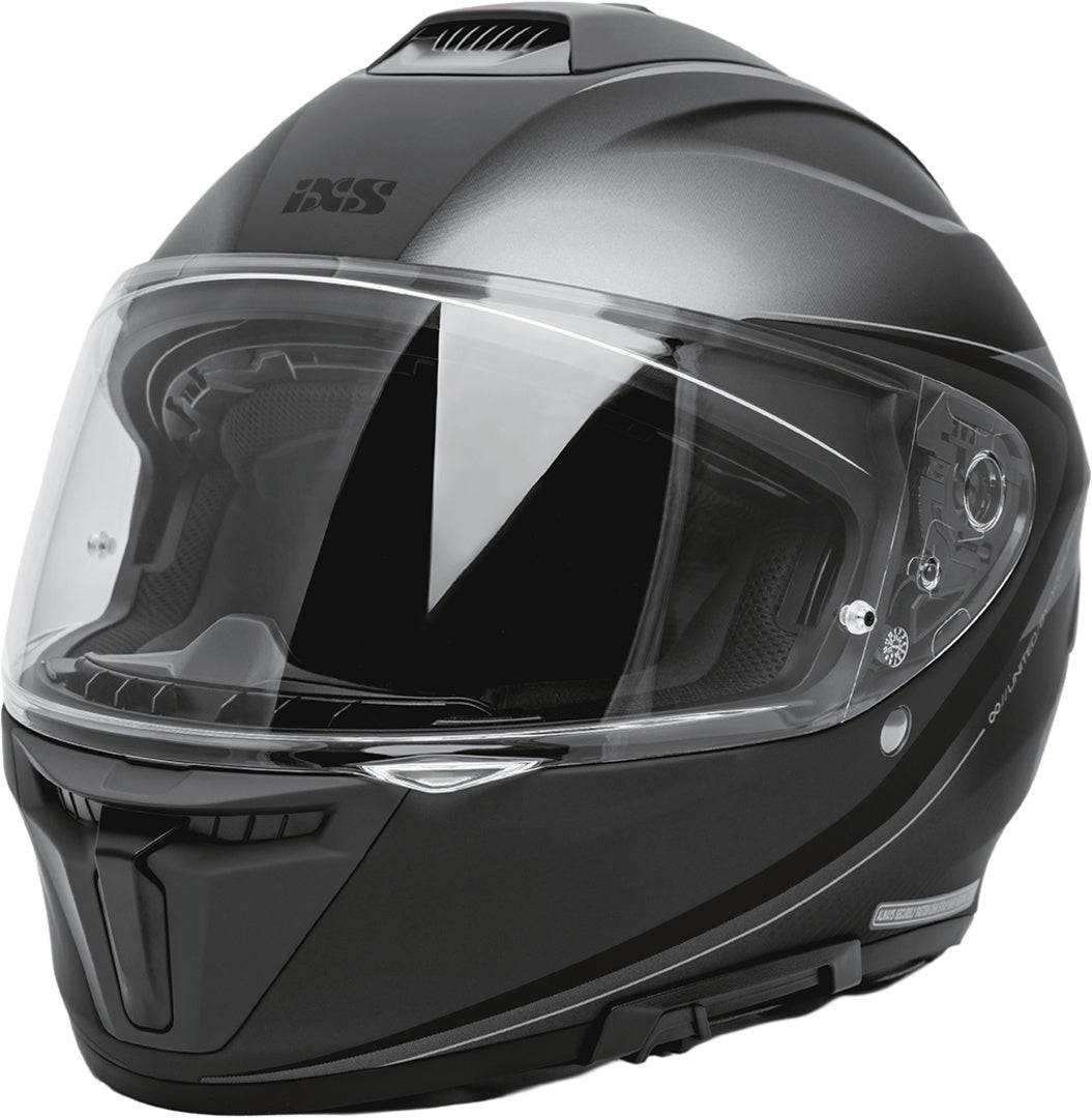 iXS Rapid 1.0 Grafik Integralhelm in matt anthrazit, leichter Motorradhelm mit Sichtfenster und Belüftungssystem