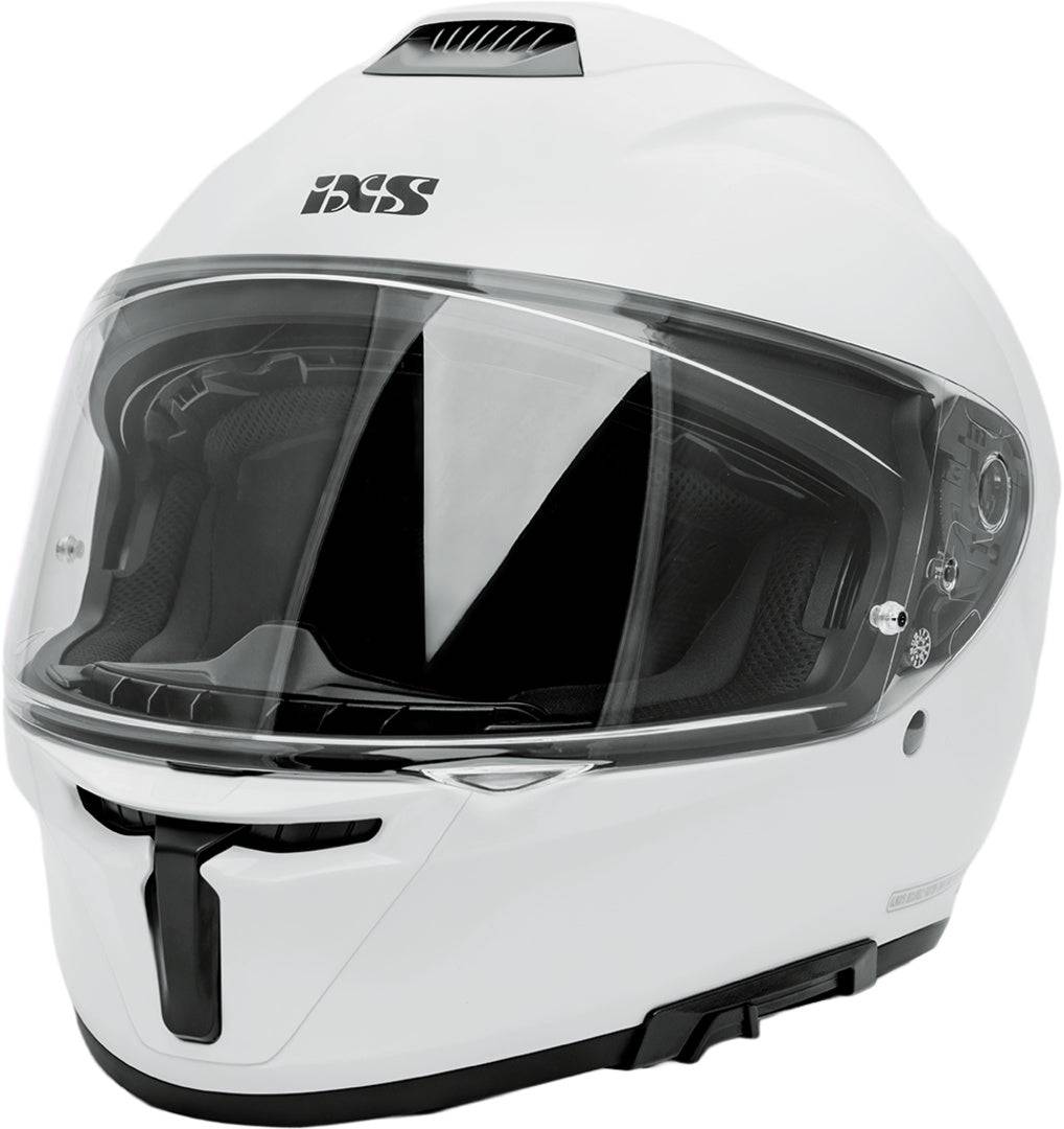 Weißer iXS Rapid 1.0 Integralhelm mit klarer Visierabdeckung für sicheren Schutz beim Motorradfahren