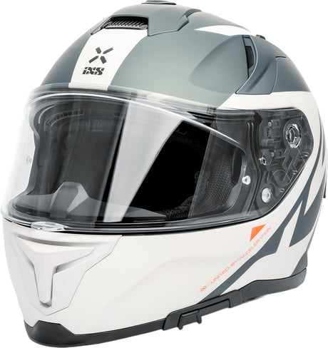 Weiße und graue iXS Rapid 2.0 Grafik Integralhelm, matt, mit klarer Visier und komfortabler Passform.