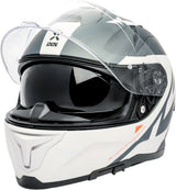 iXS Rapid 2.0 Grafik Integralhelm in mattem Weiß-Grau, vollverkleideter Motorradhelm mit Belüftung und Visier