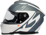 iXS Rapid 2.0 Grafik Integralhelm in mattem Weiß-Grau, zeigt den schwarzen Helm mit Grafikdesign und Belüftungsöffnungen