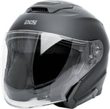 Schwarzer iXS Rapid J 1.0 Jethelm aus mattem Kunststoff mit Visier und Belüftungsöffnungen.