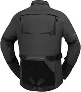 Dunkelgraue iXS Tourster-GTX 1.0 Laminatjacke für Abenteuer, zeigt den wasserabweisenden Außenstoff und Reißverschlüsse.