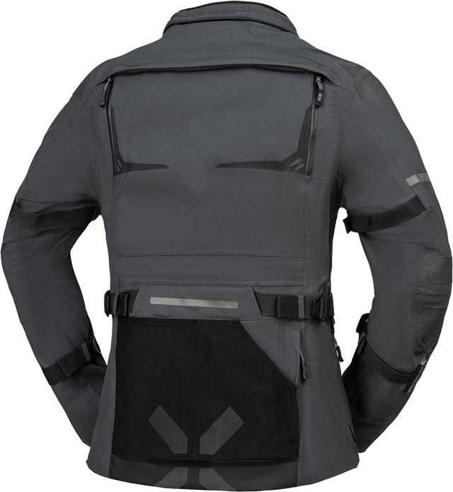 Damen Tourster-GTX 1.0 Laminatjacke von iXS in Dunkelgrau, wetterfeste Adventure-Jacke mit atmungsaktivem Laminatmaterial.
