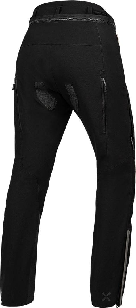 Schwarze Damen-Laminathose von iXS, Tourster-STX 2.0 für Adventure und Outdoor-Aktivitäten, zeigt die strapazierfähige Hosenstruktur.