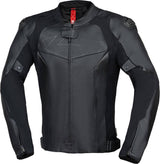 Schwarze iXS Ace 1.0 Lederjacke für Touren, Detailaufnahme der robusten Motorradjacke aus Leder