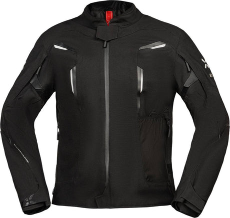 Schwarze iXS Rapid-STX 2.0 Laminatjacke für Touring, detailreiche Nahaufnahme der wasserdichten Jacke