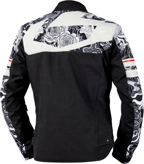Schwarze iXS Rapid-STX 2.1 Laminatjacke für Touren, mit grauen Akzenten, wasserdicht und atmungsaktiv, auf einem Fahrrad.