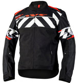 Schwarze, rote und graue iXS Rapid-STX 2.1 Laminatjacke für Touren, zeigt die sportliche, wind- und wasserdichte Außenjacke.