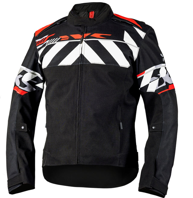 Schwarze, rote und graue iXS Rapid-STX 2.1 Laminatjacke für Touren, zeigt die sportliche, wind- und wasserdichte Außenjacke.
