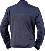 Dunkelblaue iXS Rapid BigAir 1.0 Tourenjacke mit atmungsaktivem Material und reflektierenden Elementen, auf einem weißen Hintergrund.