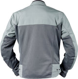 Blaue und graue iXS Rapid BigAir 1.0 Touring Jacke, winddicht und atmungsaktiv, mit reflektierenden Elementen, auf einem Sitz.