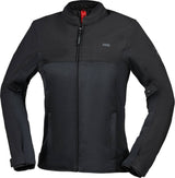 Schwarze Damen-Touring Jacke iXS Rapid BigAir 1.0 mit reflektierenden Elementen und verstellbarem Saum, für Motorradfahrten.