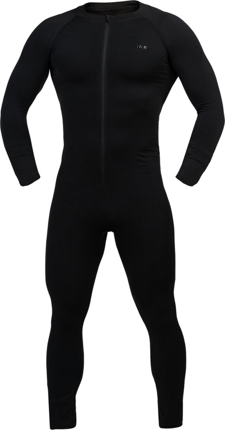 Schwarz-silberner iXS 365 Base Layer Einteiler, einteiliges Lederkombi-Design für optimalen Schutz und Komfort.
