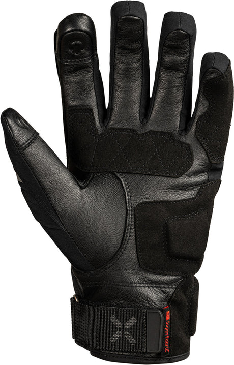 Schwarze iXS Venture-STX-Z 1.0 Handschuhe mit strapazierfähigem Material und strapazierfähigem Design, für den Motorradsport.