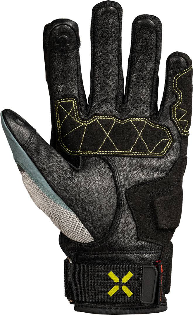 Schwarze und blaue iXS Venture-Air 1.0 Handschuhe mit grauen und lime gelben Akzenten, atmungsaktive Fahrrad-Handschuhe