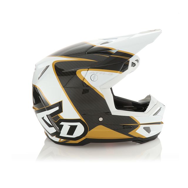 6D ATR-3 Motocrosshelm in glänzendem Gold-Weiß mit Wave-Design, sicherer Schutz und stilvoller Look für Offroad-Fahrten