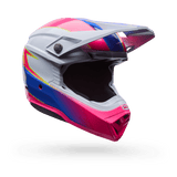 Motocrosshelm Bell Moto-10 Mips Falcon in Weiß und Rosa mit Schutzvisier und Belüftungsöffnungen, für sicheren Motorsportunterricht