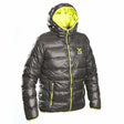 X-GRIP Daunenjacke für Freizeit, schwarze Jacke mit Kapuze und Reißverschluss, angenehm warm und bequem.