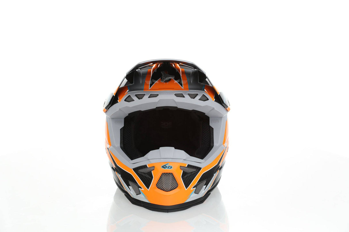 Motocrosshelm 6D ATR-3Y Reflex Grafik in glänzend Neon-Orange, mit reflektierenden Elementen und sportlichem Design