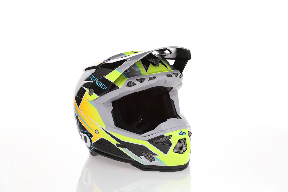Motocrosshelm 6D ATR-3Y Reflex Graphic in glänzendem Neon-Gelb mit reflektierenden Designs.