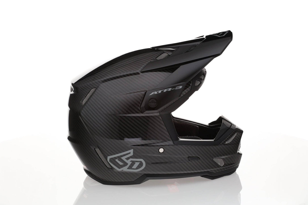 Schwarzer 6D ATR-3Y Motocrosshelm mit glänzendem Finish, langlebiges Schutzdesign und komfortabler Passform.