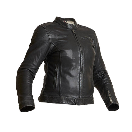 Damen Lederjacke Halvarssons Orsa in Schwarz, klassische Jacken-Design, aus hochwertigem Leder, mit Reißverschluss und Stehkragen