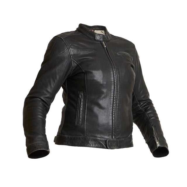Damen Lederjacke Halvarssons Orsa in Schwarz, klassische Jacken-Design, aus hochwertigem Leder, mit Reißverschluss und Stehkragen