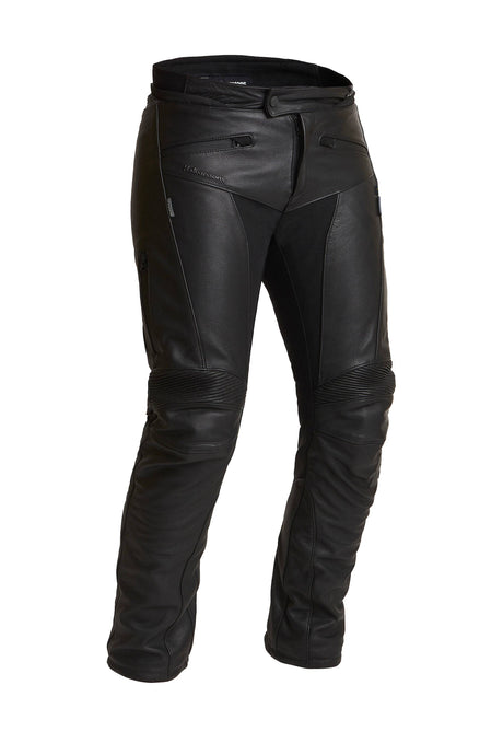 Damen-Lederhose Oxberg von Halvarssons in Schwarz, touring-taugliche Lederhose mit detailliertem Design und robustem Material.