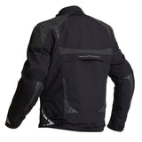 Schwarze Halvarssons Vansbro Motorradjacke für Abenteuer, mit robustem Material und reflektierenden Elementen.