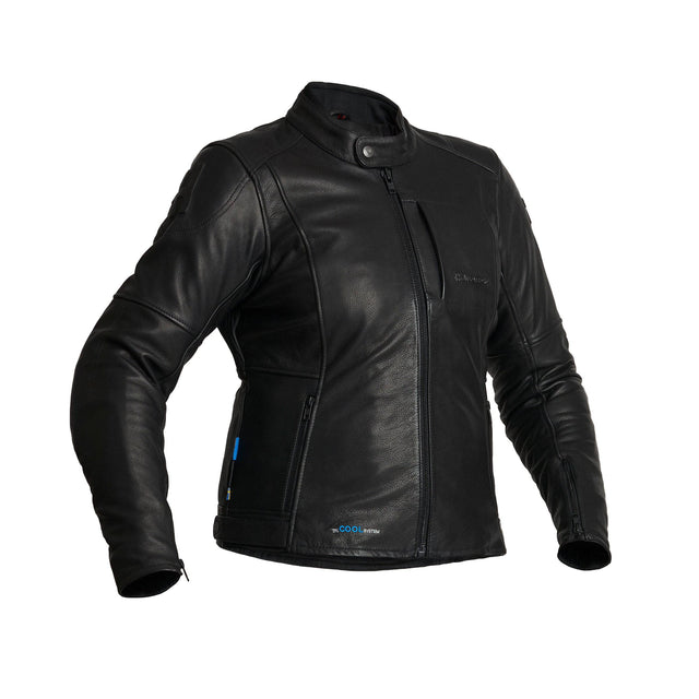 Schwarze Damen Lederjacke von Halvarssons, Vitsand Tourenjacke, aus hochwertigem Leder mit stilvollem Design, Nahaufnahme
