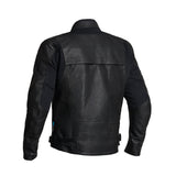 Schwarze Halvarssons Racken Lederjacke für Touren, detaillierte Nahaufnahme der stilvollen, strapazierfähigen Motorradjacke.
