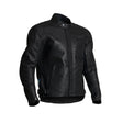 Schwarze Halvarssons Racken Lederjacke für Touren, detailreiche Nähte und robustes Leder, frontal sichtbar auf der Abbildung.