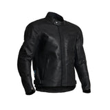 Schwarze Halvarssons Racken Lederjacke für Touren, detailreiche Nähte und robustes Leder, frontal sichtbar auf der Abbildung.