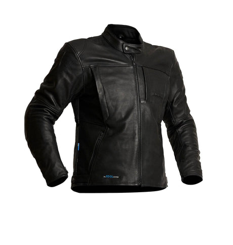 Schwarze Halvarssons Lederjacke Mangen als Touring-Jacke mit robustem Leder und stilvollem Design, sichtbar auf dem Produktbild.