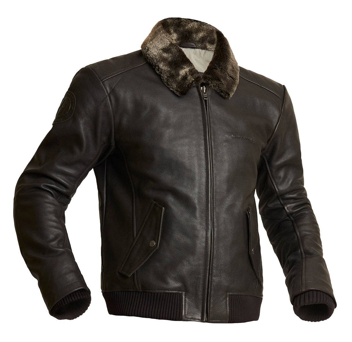 Halvarssons Motorradjacke Torsby in Braun, klassische Motorradjacke mit robustem Design und strapazierfähigem Material.