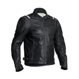 Schwarze Halvarssons Lederjacke Skalltorp in klassischem Design, detailreiche Nähte und hochwertige Verarbeitung.
