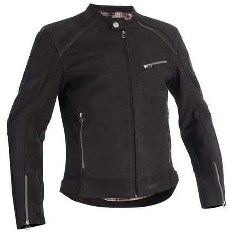 Schwarze Lederjacke Sandtorp von Halvarssons, klassische Jacken-Design, Frontansicht aus Leder, modischer und robuster Stil