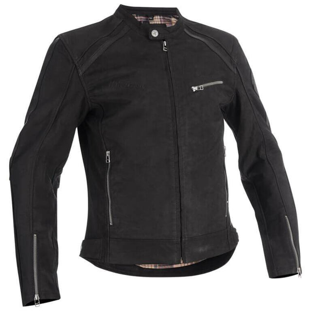 Schwarze Lederjacke Sandtorp von Halvarssons, klassische Jacken-Design, Frontansicht aus Leder, modischer und robuster Stil