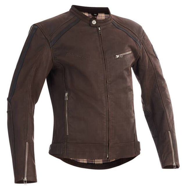 Braune Halvarssons Lederjacke Sandtorp im klassischen Stil, Vorderansicht, hochwertige Verarbeitung, vielseitig tragbar.