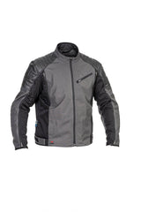 Halvarssons Motorradjacke Solberg in Dunkelgrau und Schwarz, robuste Tourenjacke mit reflektierenden Details für Motorradfahrer.
