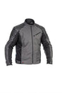 Halvarssons Motorradjacke Solberg in Dunkelgrau und Schwarz, robuste Tourenjacke mit reflektierenden Details für Motorradfahrer.