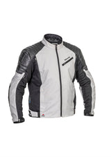 Halvarssons Motorradjacke Solberg in Hellgrau und Schwarz, Touring-Jacke mit robustem Stoff und Schutzpolstern, Frontreissverschluss.