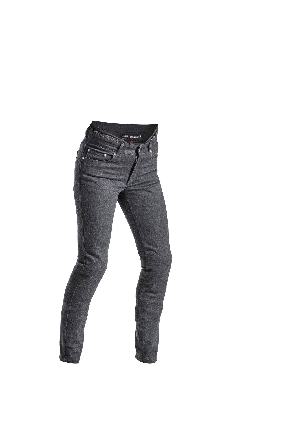 Damen-Hosen von Halvarssons, schwarze Nyberg Touring-Jeans mit robustem Material und passgenauem Schnitt.
