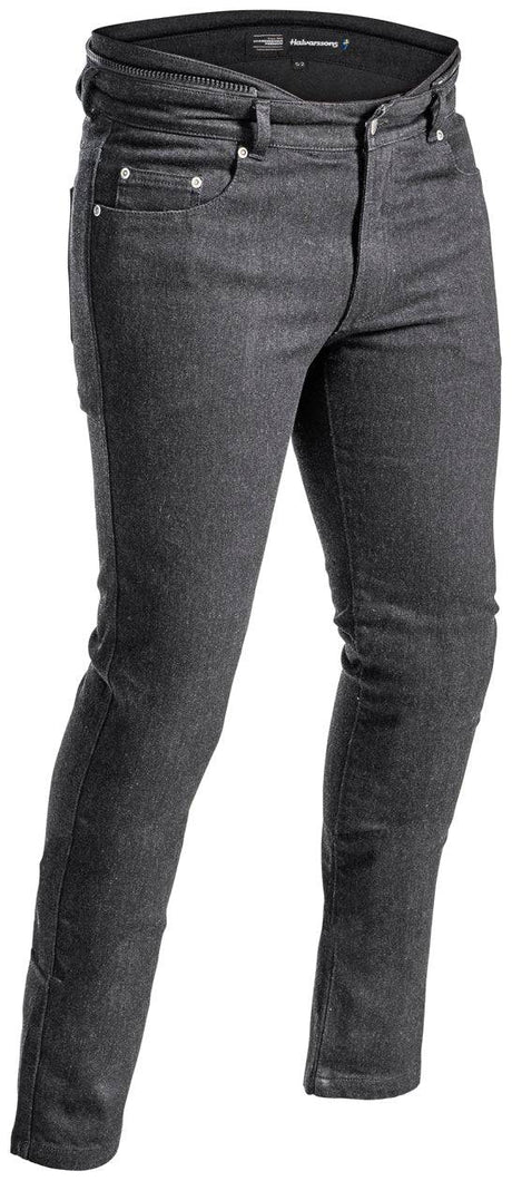 Schwarze Halvarssons Motorradjeans Nyberg für Touren, robuste Hosen mit Protektoren, ideal für Motorradfahrer, bequem und sicher