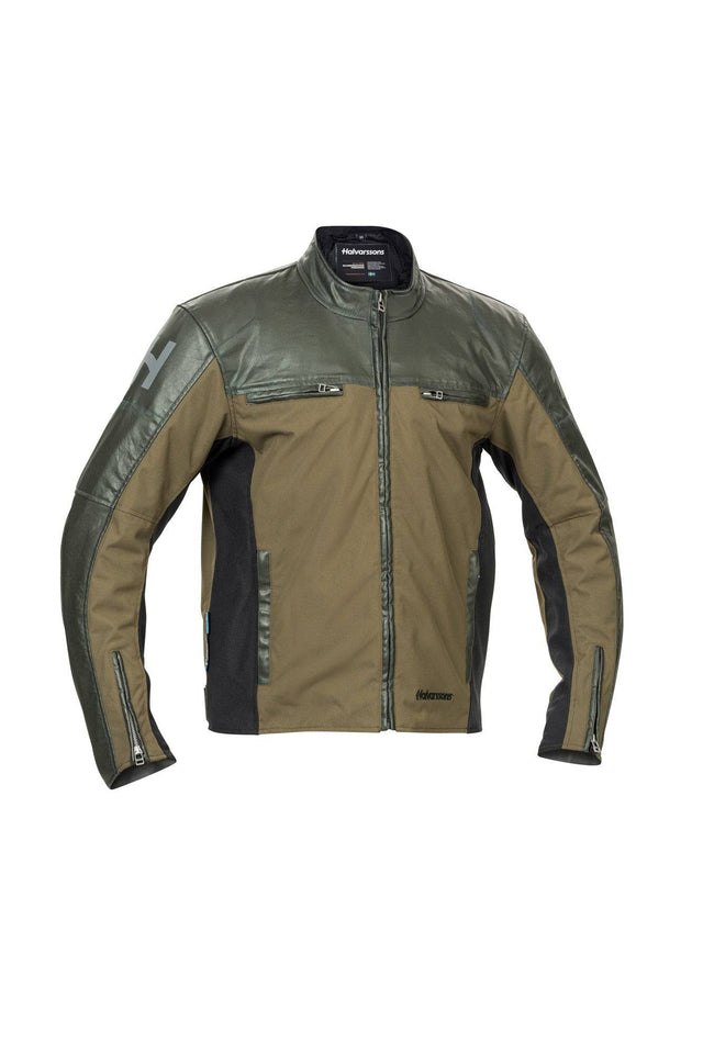 Halvarssons Motorradjacke Holmen in Braun und Olivgrün, robuste Jacken-Classic mit wetterfester Oberfläche und verstellbaren Elementen