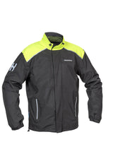 Halvarssons Regenjacke Bofallet in Gelb und Schwarz, wasserabweisende Regenbekleidung mit reflektierenden Details, Frontreißverschluss.