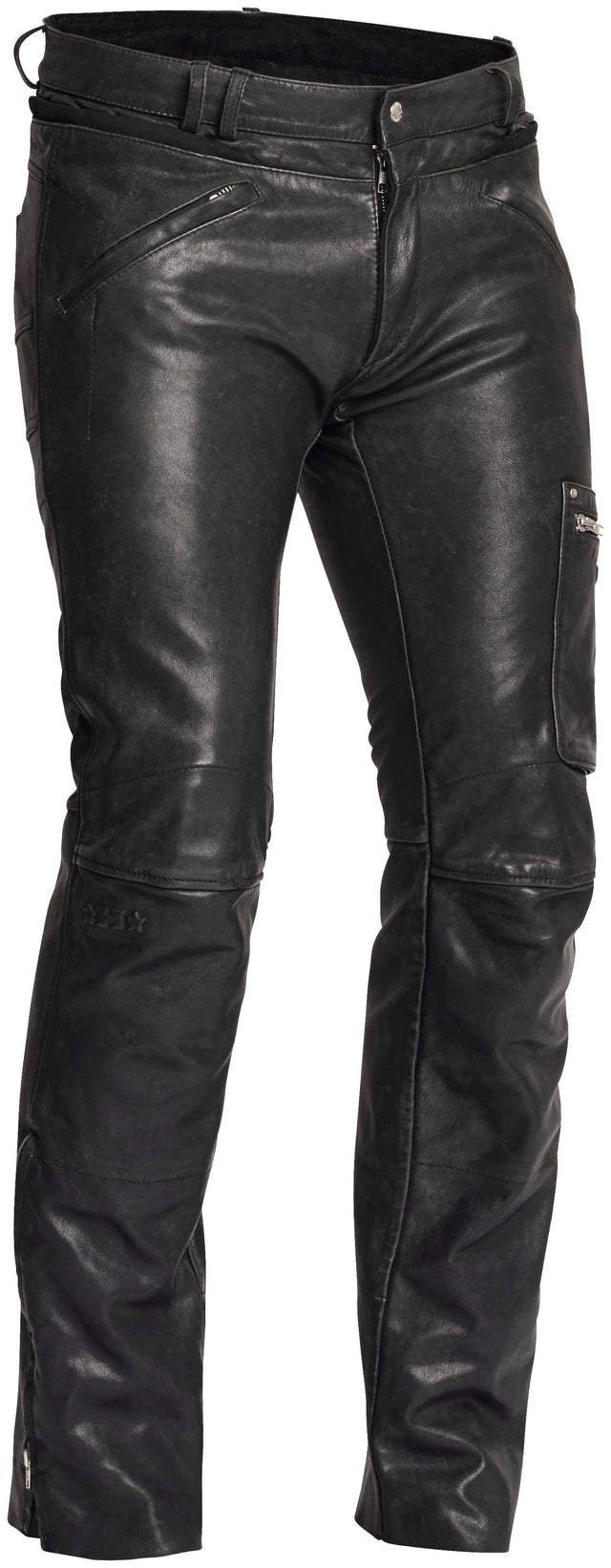 Schwarze Halvarssons Motorrad Lederhose Rider im klassischen Design, mit sichtbaren Nieten und robustem Leder.